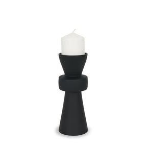 Odilia Small Smooth Matte Black Metal Geometric Pillar Candle Holder by Mercana at Eve Furniture