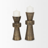 Odilia Small Textured Antiqued Gold Metal Geometric Pillar Candle Holder by Mercana at Eve Furniture