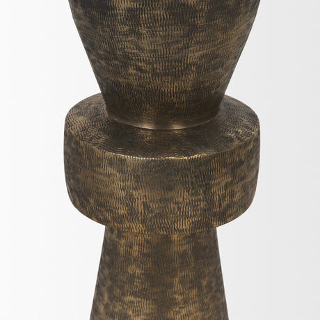 Odilia Small Textured Antiqued Gold Metal Geometric Pillar Candle Holder by Mercana at Eve Furniture