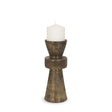 Odilia Small Textured Antiqued Gold Metal Geometric Pillar Candle Holder by Mercana at Eve Furniture