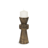 Odilia Small Textured Antiqued Gold Metal Geometric Pillar Candle Holder by Mercana at Eve Furniture