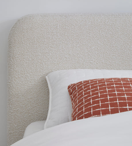 Off-White Upholstered Queen Platform Bed in Ricotta Boucle by Modus Furniture at Eve Furniture