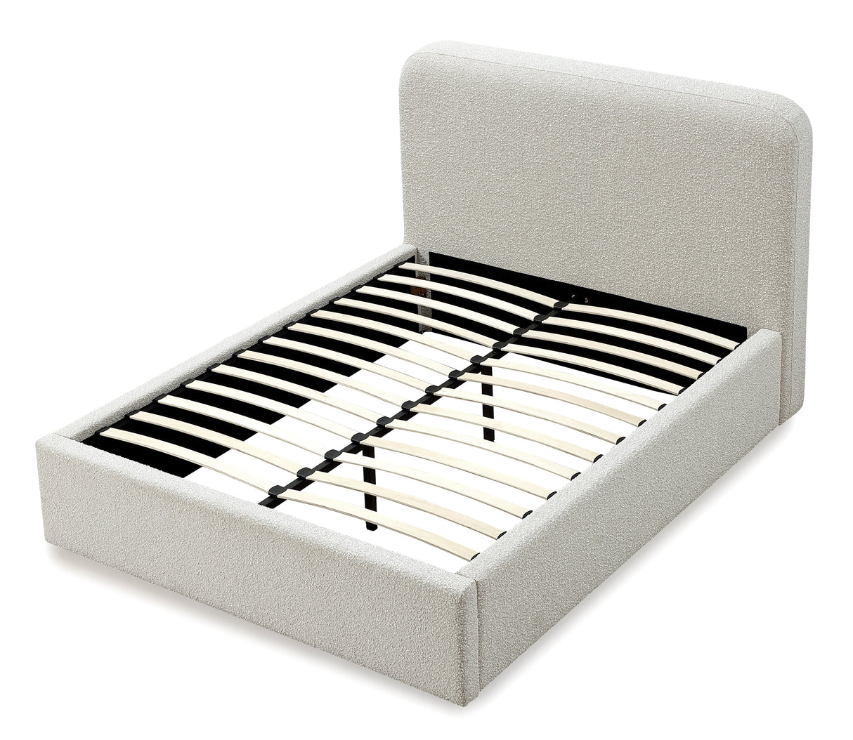 Off-White Upholstered Queen Platform Bed in Ricotta Boucle by Modus Furniture at Eve Furniture