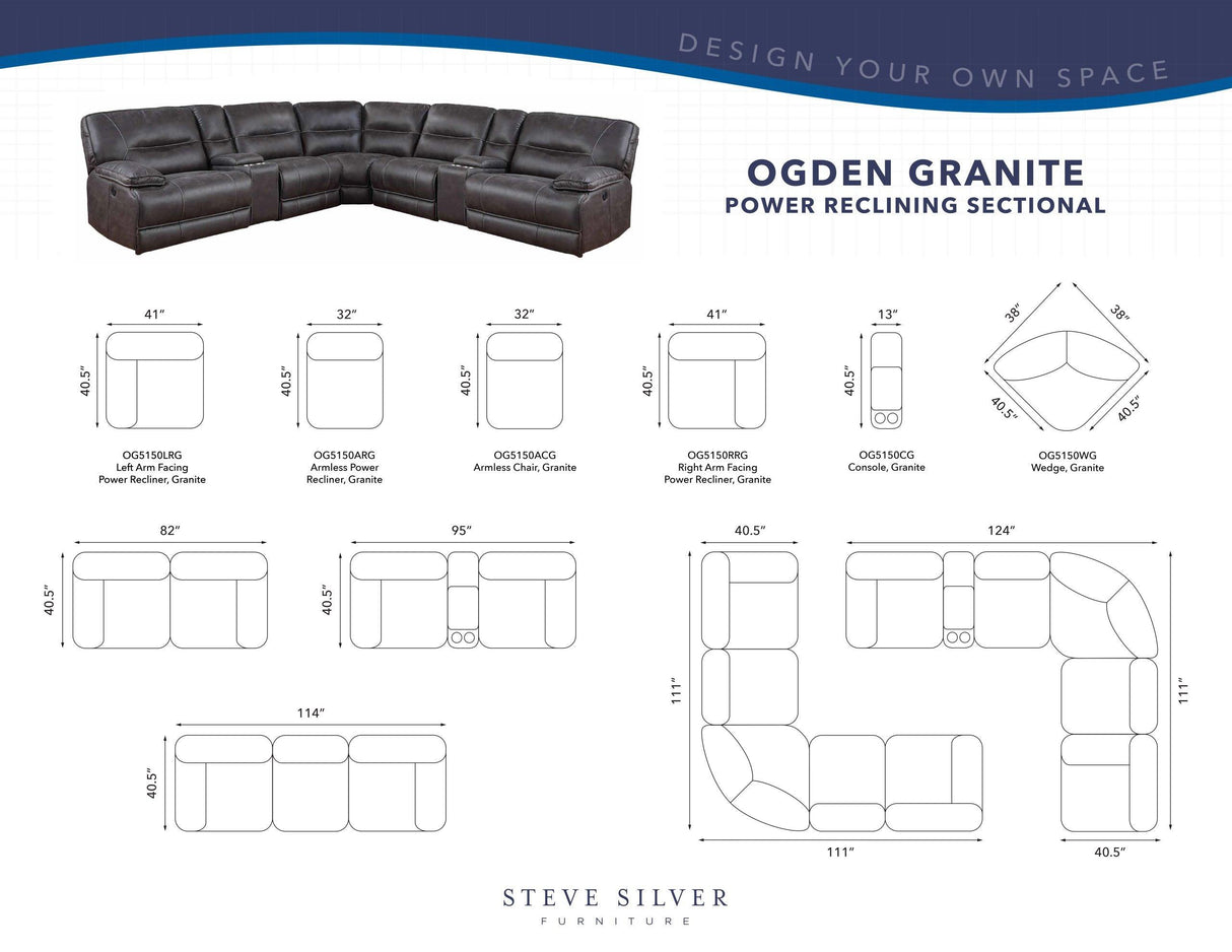 Ogden 6-Piece Power Sectional with RAF Recliner by Steve Silver at Eve Furniture