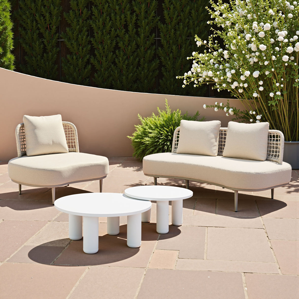 Ola White Outdoor Coffee Table Set (2-Piece) by Zuomod at Eve Furniture