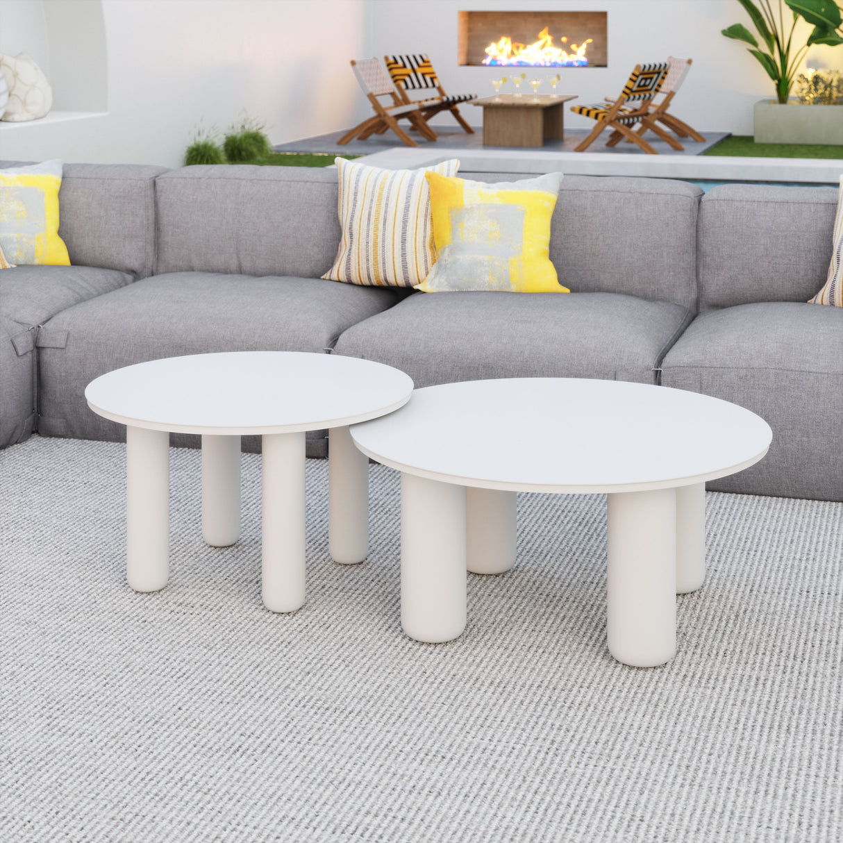 Ola White Outdoor Coffee Table Set (2-Piece) by Zuomod at Eve Furniture