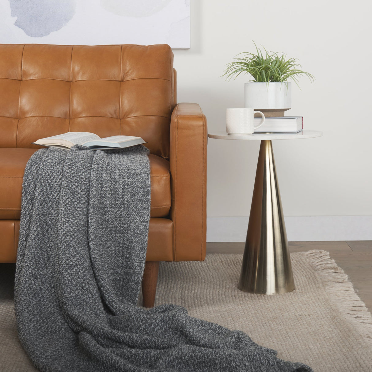 Olaf 88.2L x 37.8W x 35.0H Tan Leather Sofa by Mercana at Eve Furniture
