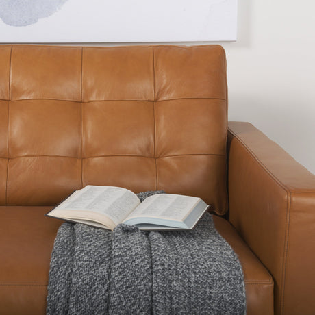 Olaf 88.2L x 37.8W x 35.0H Tan Leather Sofa by Mercana at Eve Furniture