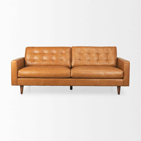Olaf 88.2L x 37.8W x 35.0H Tan Leather Sofa by Mercana at Eve Furniture