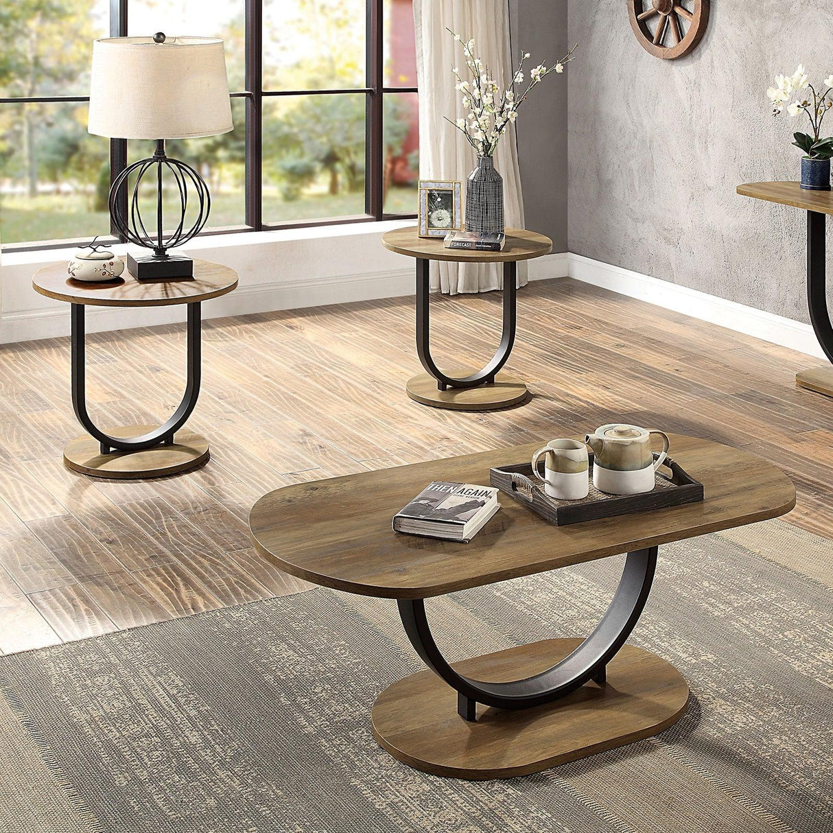Olbia Rustic Oak/Sand Black 3 Pc. Table Set by Furniture of America at Eve Furniture