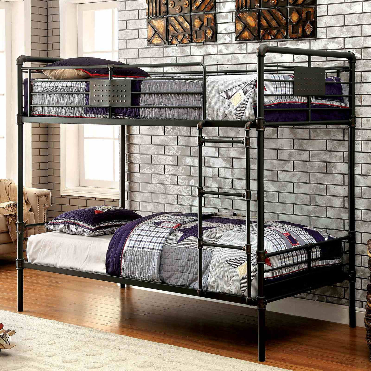 Olga Antique Black Twin/Twin Bunk Bed by Furniture of America at Eve Furniture
