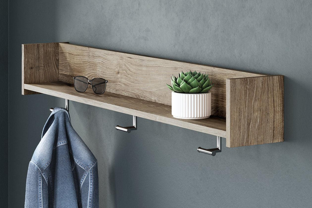 Oliah Natural Wall Mounted Coat Rack with Shelf by Ashley at Eve Furniture