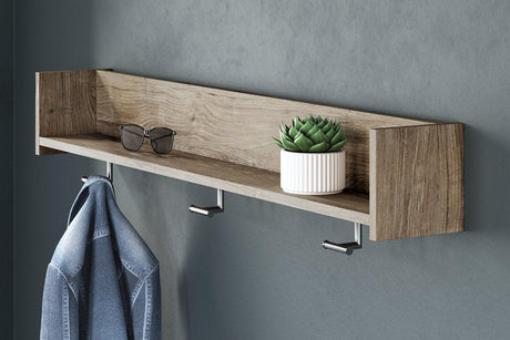 Oliah Natural Wall Mounted Coat Rack with Shelf by Ashley at Eve Furniture
