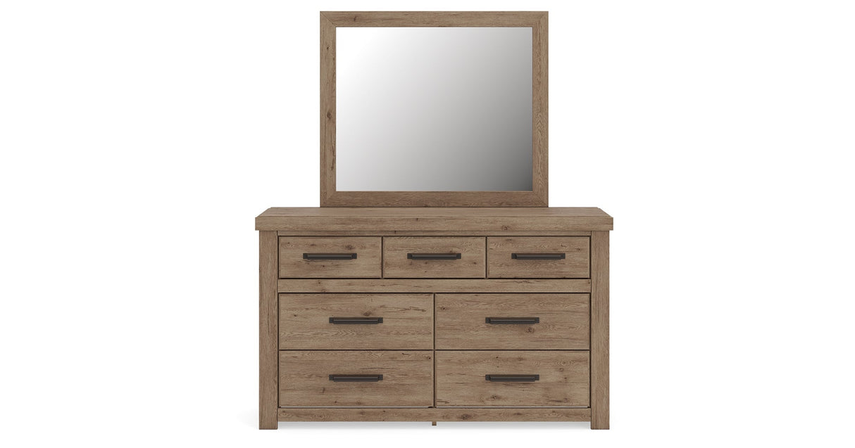 Oliandon Light Brown Dresser and Mirror by Ashley at Eve Furniture
