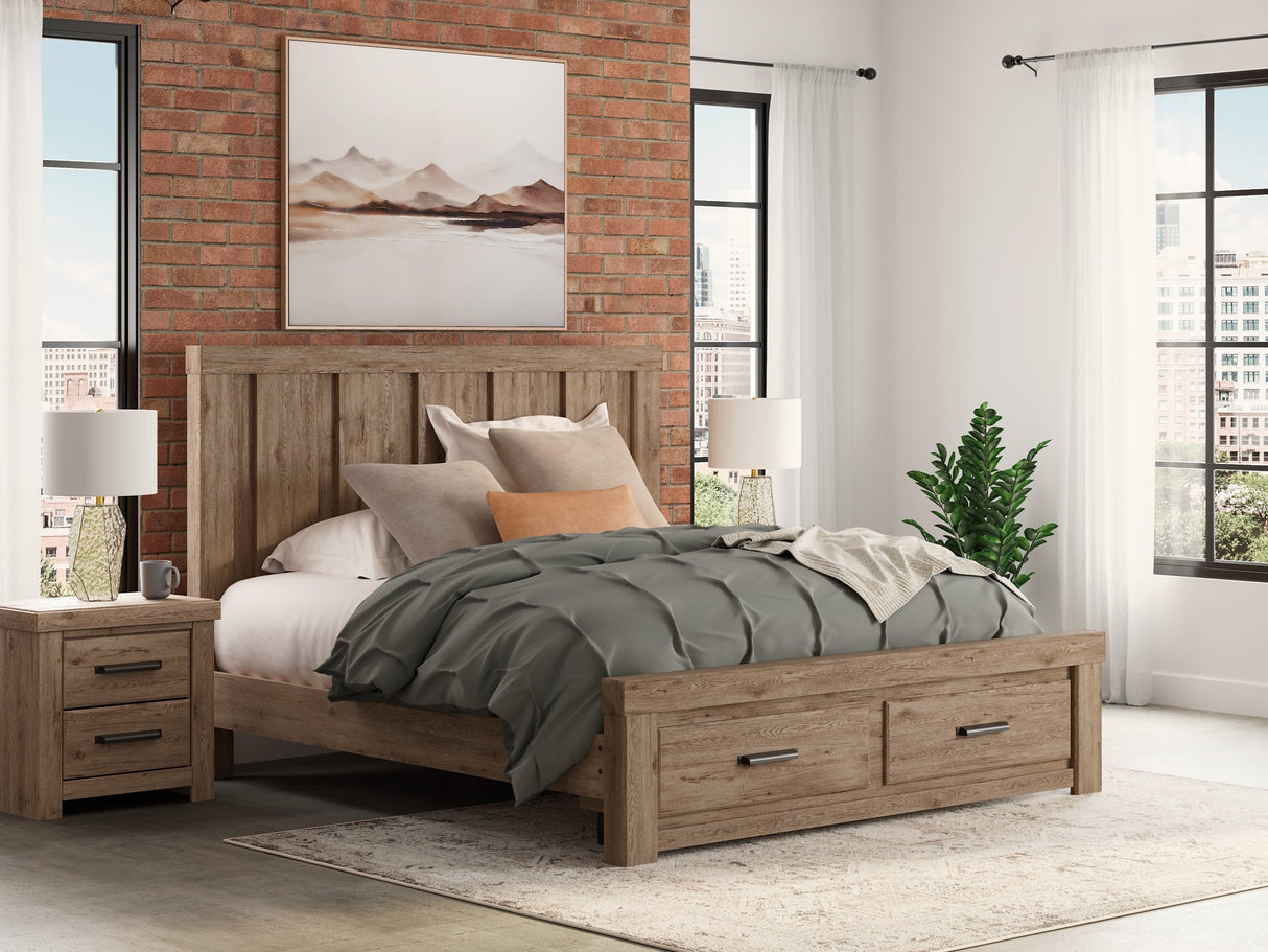 Oliandon Light Brown Panel Storage Bedroom Set by Ashley at Eve Furniture