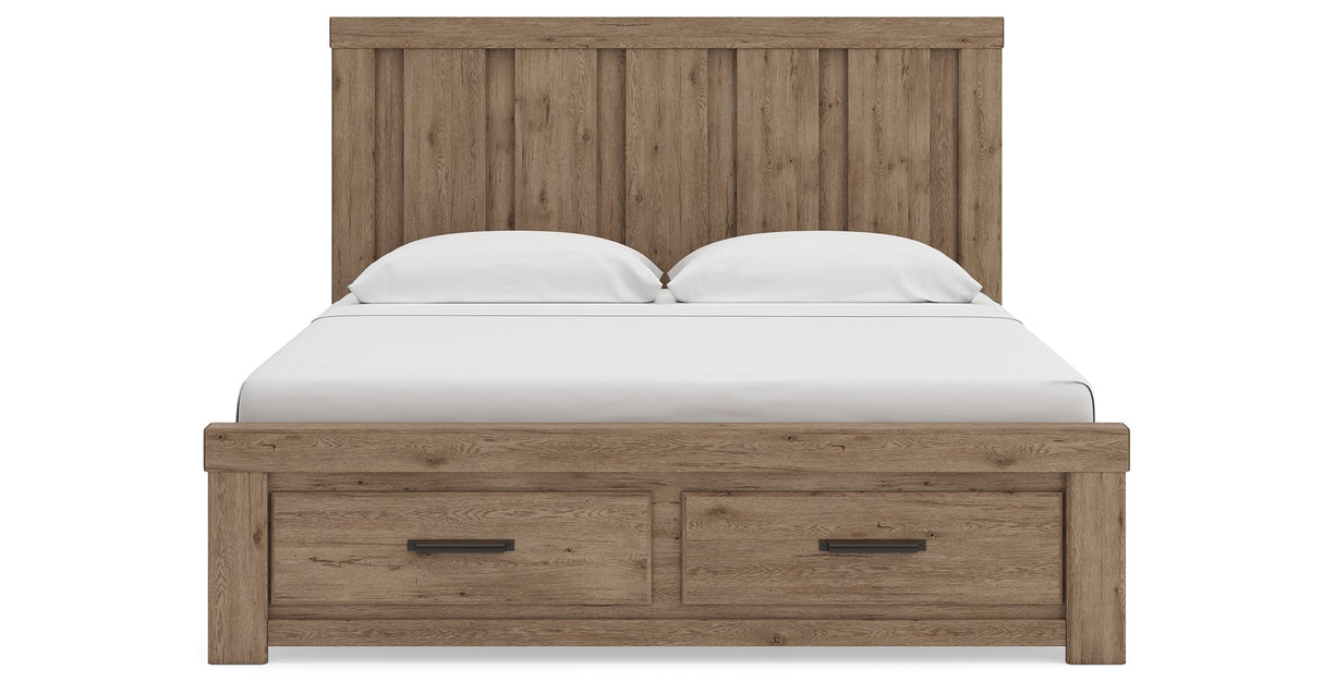Oliandon Light Brown Panel Storage Bedroom Set by Ashley at Eve Furniture