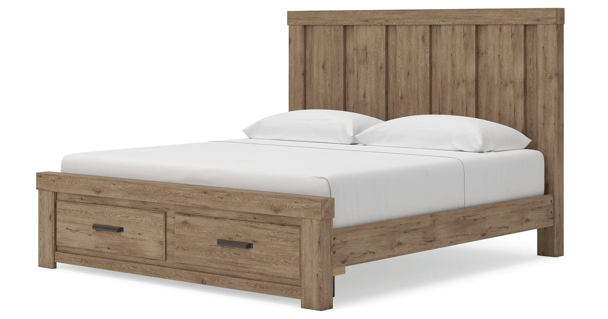 Oliandon Light Brown Panel Storage Bedroom Set by Ashley at Eve Furniture