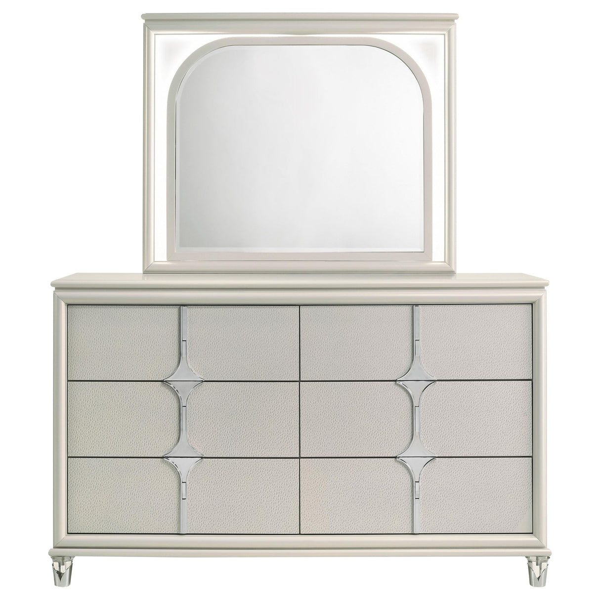 Olivia 6-drawer Dresser and LED Mirror Pearl White