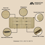 Olivia 71.3" Double Dresser in Natural Oak and Black by Manhattan Comfort at Eve Furniture