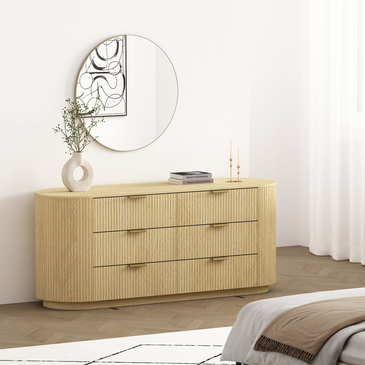 Olivia 71.3" Double Dresser in Natural Oak and Gold by Manhattan Comfort at Eve Furniture