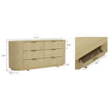 Olivia 71.3" Double Dresser in Natural Oak and Gold by Manhattan Comfort at Eve Furniture
