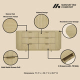 Olivia 71.3" Double Dresser in Natural Oak and Gold by Manhattan Comfort at Eve Furniture