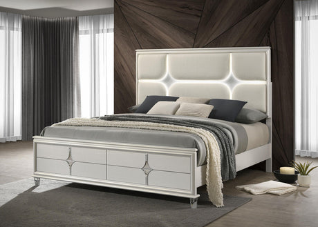 Olivia California King Panel Bed LED Headboard Pearl White by Coaster at Eve Furniture