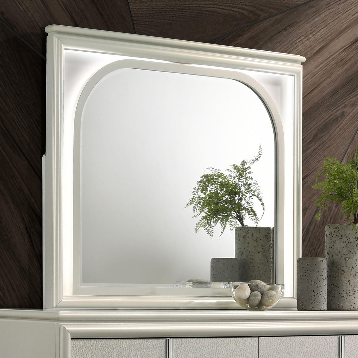 Olivia LED Dresser Mirror Pearl White