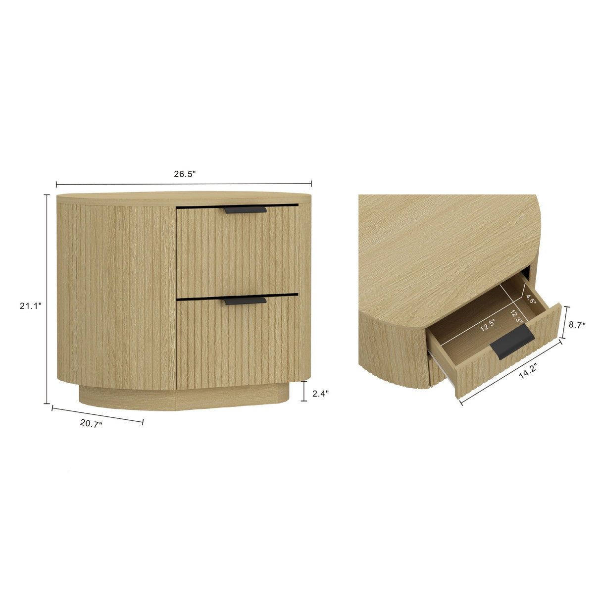 Olivia Nightstand in Natural Oak and Black by Manhattan Comfort at Eve Furniture