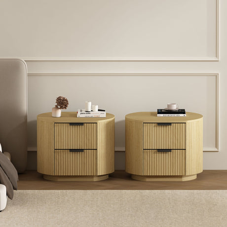Olivia Nightstand in Natural Oak and Black (set of 2) by Manhattan Comfort at Eve Furniture