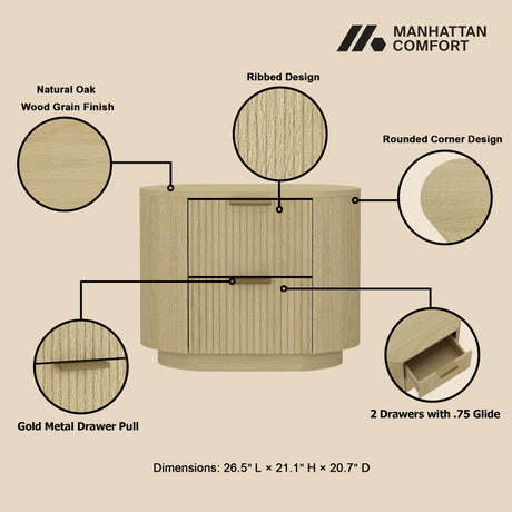 Olivia Nightstand in Natural Oak and Gold by Manhattan Comfort at Eve Furniture
