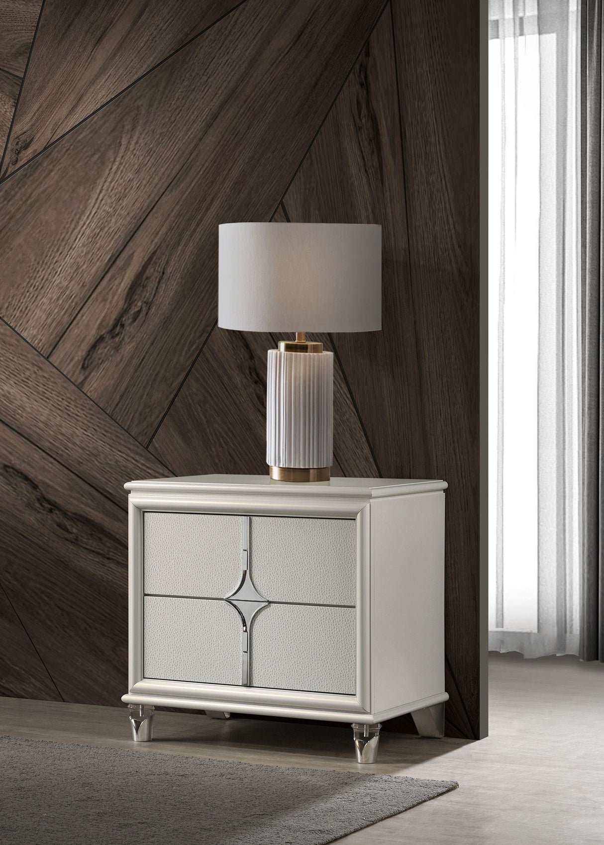 Olivia Pearl White 2-drawer Nightstand Bedside Table by Coaster at Eve Furniture