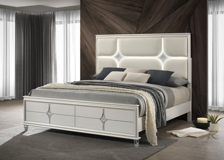Olivia Pearl White Queen Panel Bed LED Headboard by Coaster at Eve Furniture