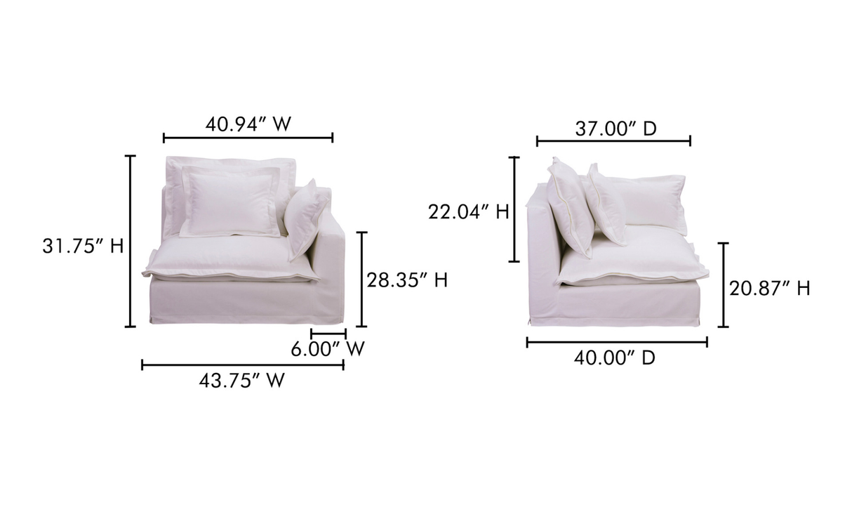 Olivia Right Arm Facing - White by Moe's Home at Eve Furniture