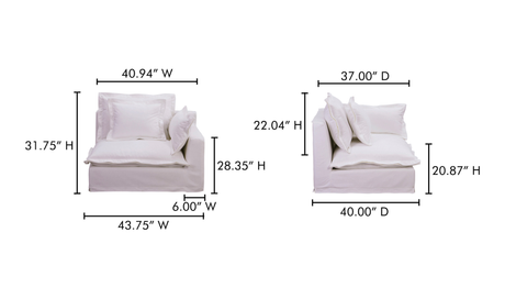 Olivia Right Arm Facing - White by Moe's Home at Eve Furniture