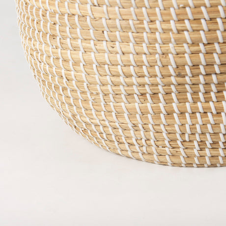 Olivia Set of 3 Beige Seagrass Basket W/Lid and Handles by Mercana at Eve Furniture