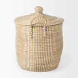 Olivia Set of 3 Beige Seagrass Basket W/Lid and Handles by Mercana at Eve Furniture