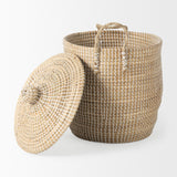 Olivia Set of 3 Beige Seagrass Basket W/Lid and Handles by Mercana at Eve Furniture