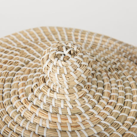Olivia Set of 3 Beige Seagrass Basket W/Lid and Handles by Mercana at Eve Furniture