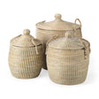Olivia Set of 3 Beige Seagrass Basket W/Lid and Handles by Mercana at Eve Furniture