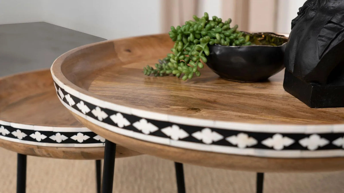 Ollie Natural and Black 2-piece Round Nesting Table by Coaster at Eve Furniture