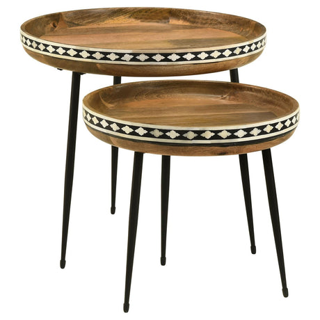 Ollie Natural and Black 2-piece Round Nesting Table by Coaster at Eve Furniture