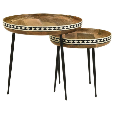 Ollie Natural and Black 2-piece Round Nesting Table by Coaster at Eve Furniture