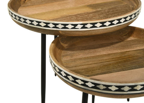 Ollie Natural and Black 2-piece Round Nesting Table by Coaster at Eve Furniture