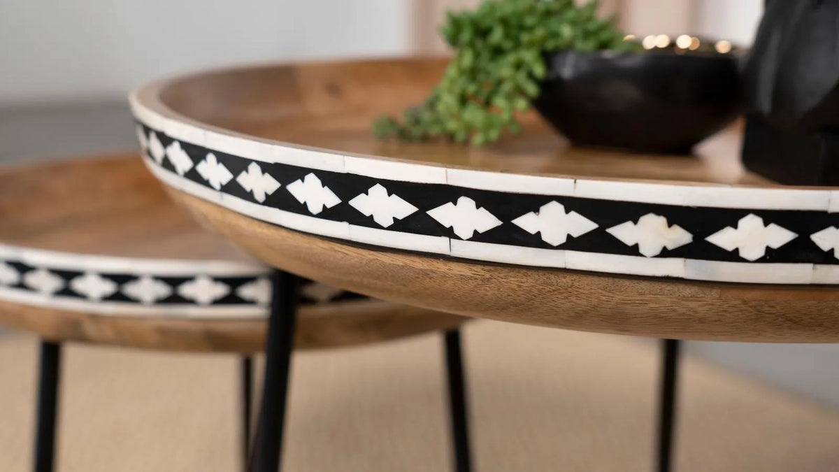Ollie Natural and Black 2-piece Round Nesting Table by Coaster at Eve Furniture