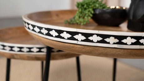 Ollie Natural and Black 2-piece Round Nesting Table by Coaster at Eve Furniture