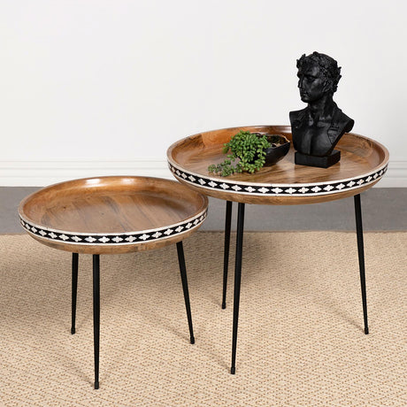 Ollie Natural and Black 2-piece Round Nesting Table by Coaster at Eve Furniture