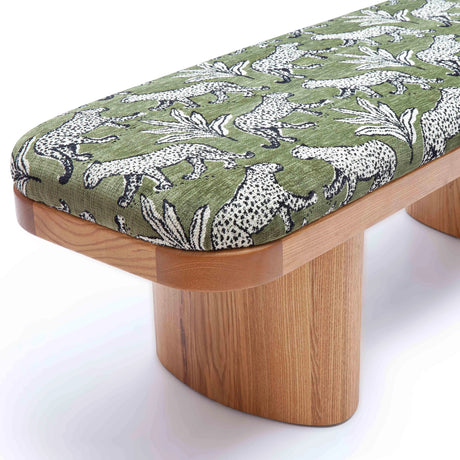 Ollie Olive Green Leopard Jacquard Bench by TOV Furniture at Eve Furniture