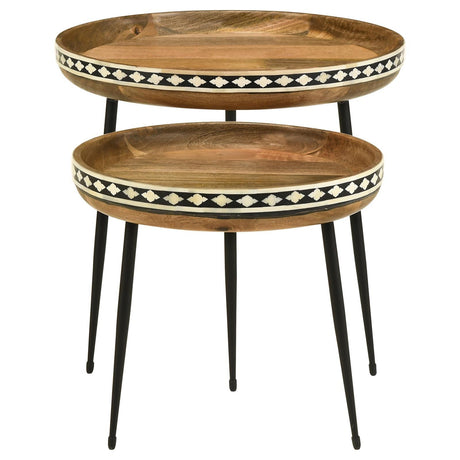 Ollie Natural and Black 2-piece Round Nesting Table by Coaster at Eve Furniture
