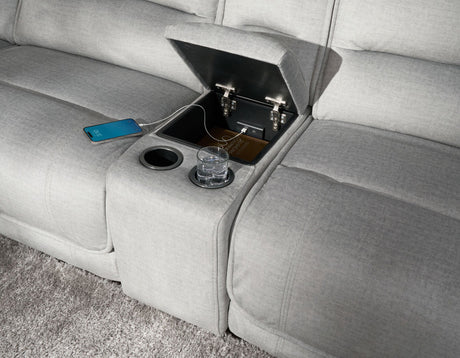 Olsen Silver 3-Piece Dual-Power Zero-Gravity Modular Reclining Console Loveseat by Steve Silver at Eve Furniture